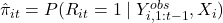 \hat{\pi}_{it} = P(R_{it} = 1 \mid Y_{i,1:t-1}^{obs}, X_i)