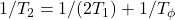 1/T_2 = 1/(2T_1) + 1/T_\phi