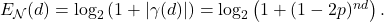  E_{\mathcal{N}}(d) = \log_2\left(1 + |\gamma(d)|\right) = \log_2\left(1 + (1-2p)^{nd}\right). \tag{12} 