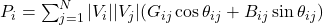  P_i = \sum_{j=1}^{N} |V_i| |V_j| (G_{ij} \cos\theta_{ij} + B_{ij} \sin\theta_{ij}) 