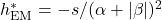 h_{\text{EM}}^* = -s / (\alpha + |\beta|)^2