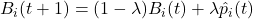 B_i(t+1)=(1-\lambda)B_i(t)+\lambda \hat{p}_i(t)