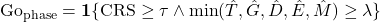 \mathrm{Go}_{\text{phase}} = \mathbf{1}\{ \mathrm{CRS} \ge \tau \land \min(\hat{T}, \hat{G}, \hat{D}, \hat{E}, \hat{M}) \ge \lambda \}