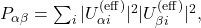  P_{\alpha\beta} = \sum_i |U_{\alpha i}^{(\mathrm{eff})}|^2 |U_{\beta i}^{(\mathrm{eff})}|^2, 