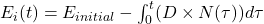  E_i(t) = E_{initial} - \int_{0}^{t} (D \times N(\tau)) d\tau 