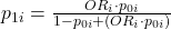  p_{1i} = \frac{OR_i \cdot p_{0i}}{1 - p_{0i} + (OR_i \cdot p_{0i})} 