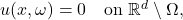  u(x, \omega) = 0 \quad \text{on } \mathbb{R}^d \setminus \Omega, 