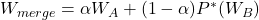  W_{merge} = \alpha W_A + (1 - \alpha) P^*(W_B) 