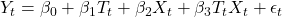 Y_t = \beta_0 + \beta_1 T_t + \beta_2 X_t + \beta_3 T_t X_t + \epsilon_t