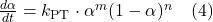  \frac{d\alpha}{dt} = k_\text{PT} \cdot \alpha^m (1 - \alpha)^n \quad (4) 