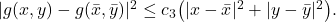  |g(x, y) - g(\bar{x}, \bar{y})|^2 \leq c_3\bigl(|x - \bar{x}|^2 + |y - \bar{y}|^2\bigr). \tag{44} 