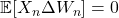 \mathbb{E}[X_n \Delta W_n] = 0