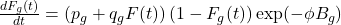  \frac{dF_g(t)}{dt} = \left(p_g + q_g F(t)\right)\left(1-F_g(t)\right)\exp\!\left(-\phi B_g\right)\tag{3} 