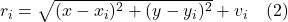 r_i = \sqrt{(x-x_i)^2 + (y-y_i)^2} + v_i \quad (2)