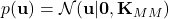  p(\mathbf{u}) = \mathcal{N}(\mathbf{u} | \mathbf{0}, \mathbf{K}_{MM}) 