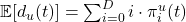 \mathbb{E}[d_u(t)] = \sum_{i=0}^{D} i \cdot \pi_i^u(t)